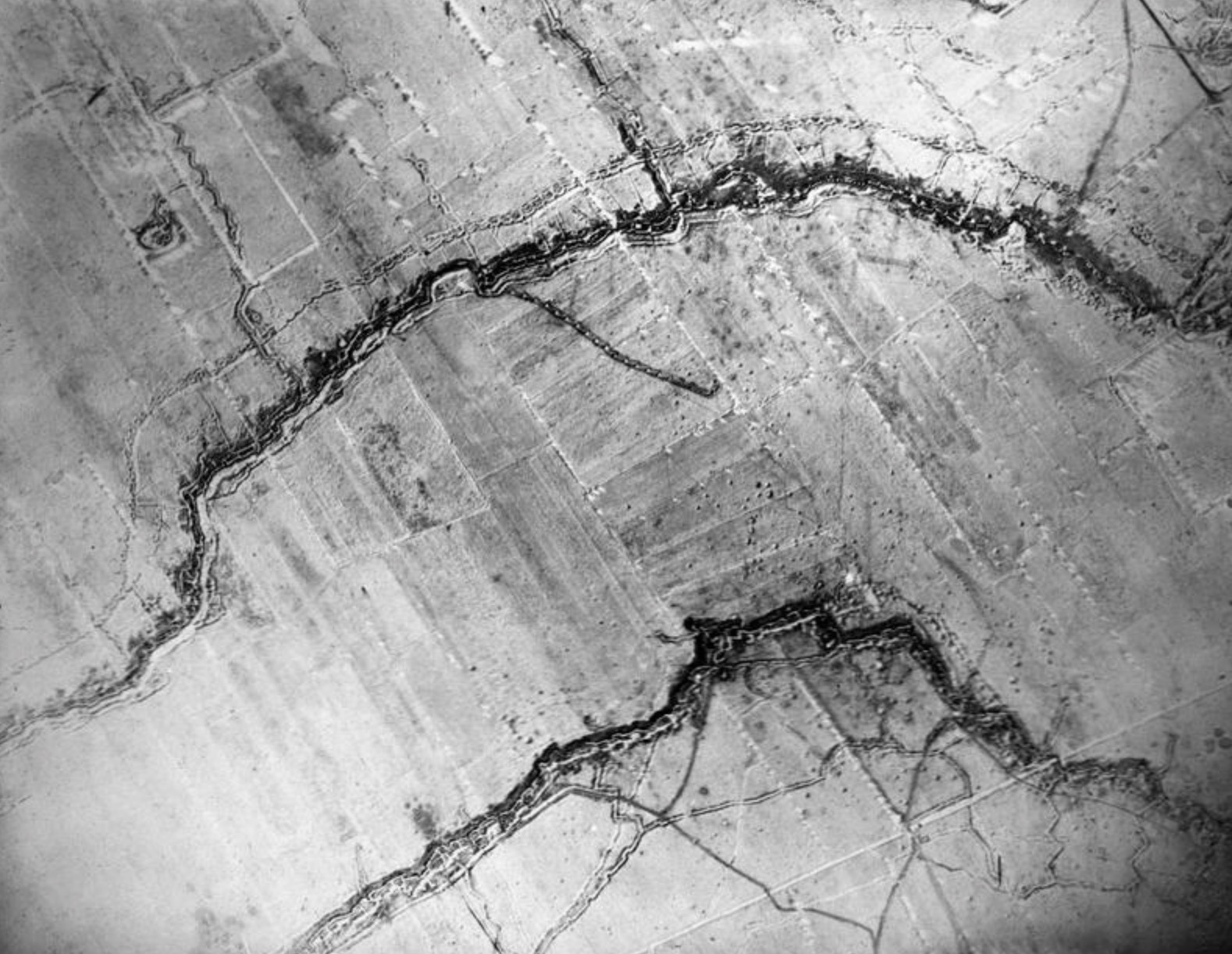 Aerial view of British and German frontline trenches 